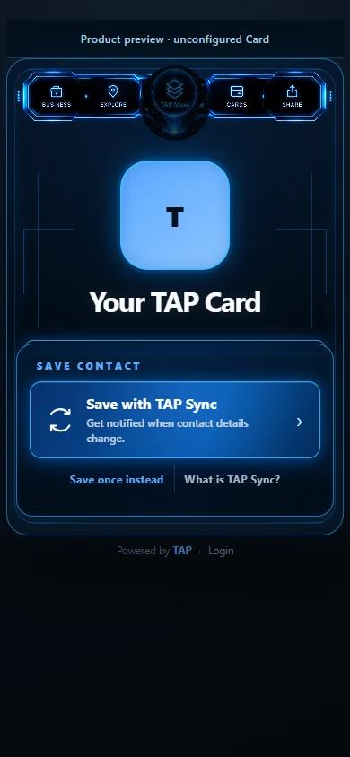 Preview of the TAP live card interface