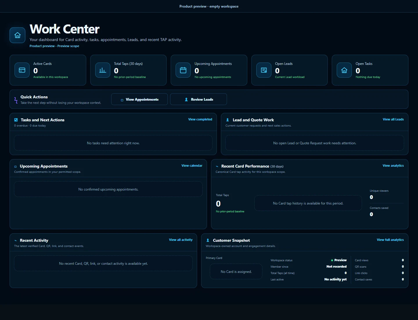 Preview of the TAP Work Center interface